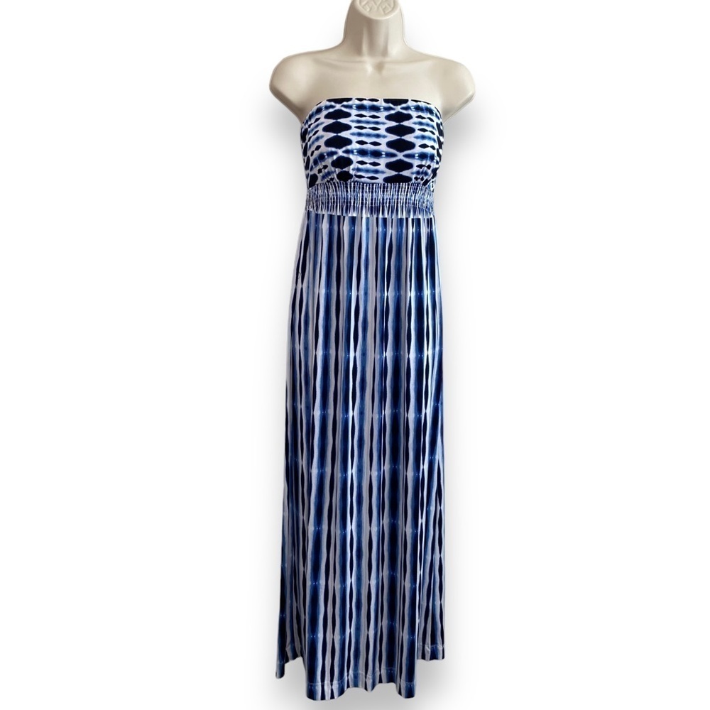 Soma - Blue/White Strapless Maxi - Size Small
